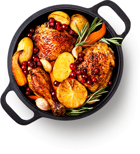 Confit de coxa e sobrecoxa com batatas e especiarias